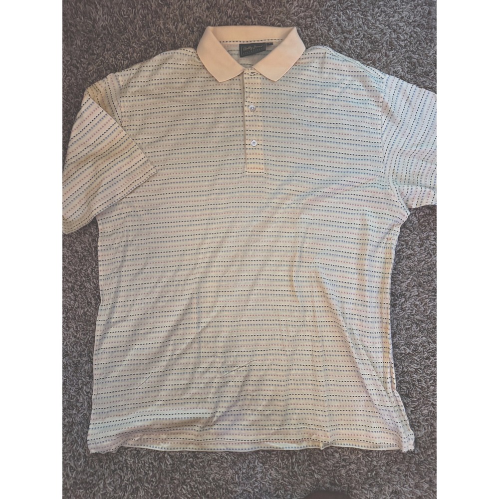 Bobby Jones Collection Mens Large Yellow Striped Golf Polo Short Sleeve Shirt